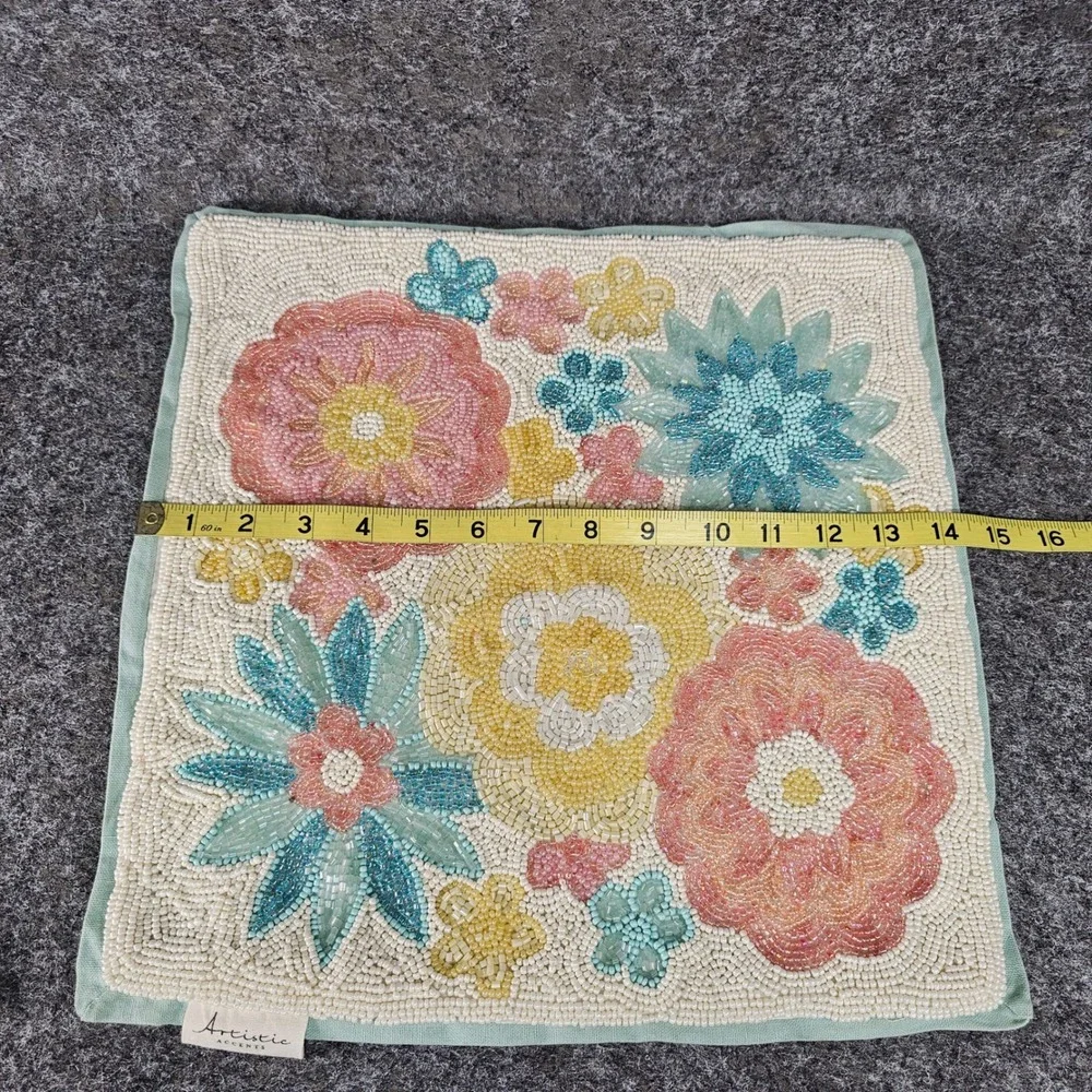 Artistic Accents Beaded Floral Pillow Cover, Pastels, 14